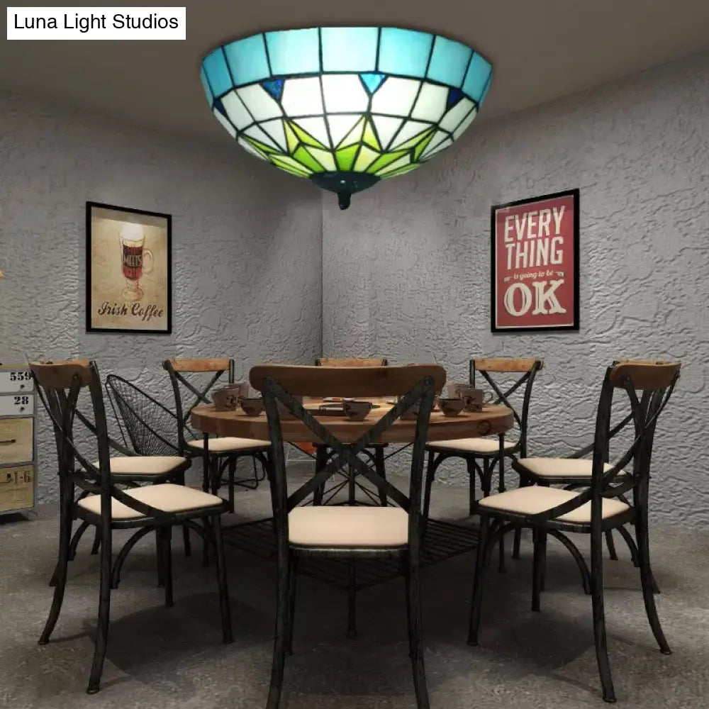 DecorBites™ Bronze Stained Glass Ceiling Lighting - Mini Tiffany Style Flush Mount Light Fixture with Jewel for Bedroom - H6" x D10