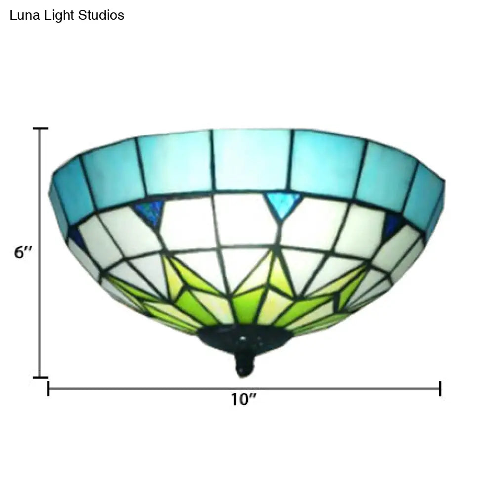 DecorBites™ Bronze Stained Glass Ceiling Lighting - Mini Tiffany Style Flush Mount Light Fixture with Jewel for Bedroom - H6" x D10