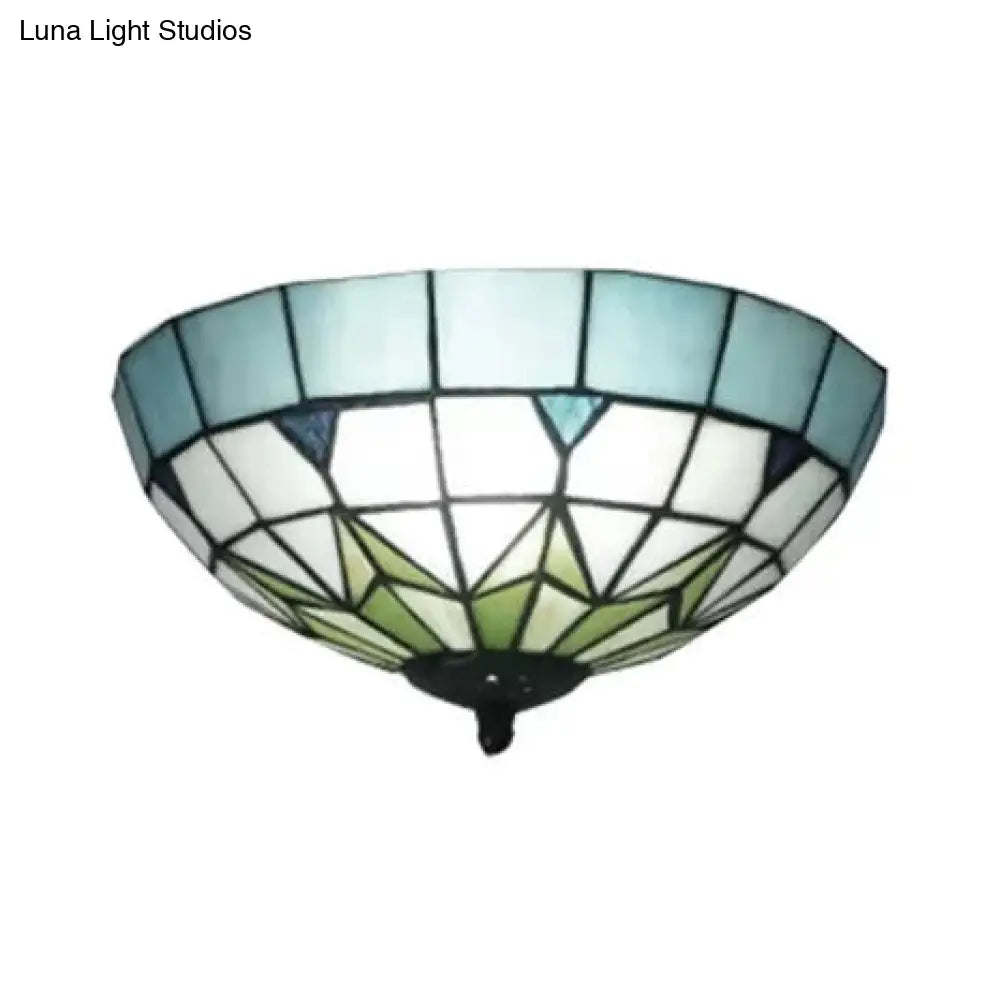 DecorBites™ Bronze Stained Glass Ceiling Lighting - Mini Tiffany Style Flush Mount Light Fixture with Jewel for Bedroom - H6" x D10