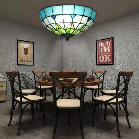 DecorBites™ Bronze Stained Glass Ceiling Lighting - Mini Tiffany Style Flush Mount Light Fixture with Jewel for Bedroom - H6" x D10