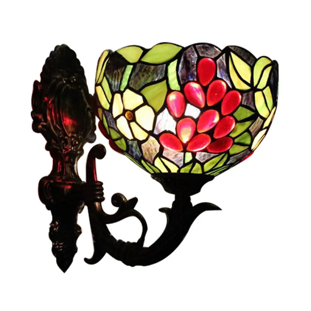 Bronze Stained Glass Wall Sconce for Bedroom - Loft Style 1-Light Bowl Wall Lighting