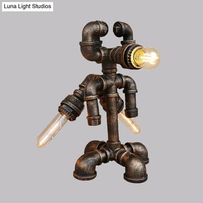 Bronze Steampunk Exposed Bulb Table Light with Pipe-Like Base - 1 Head Wrought Iron Standing Lamp