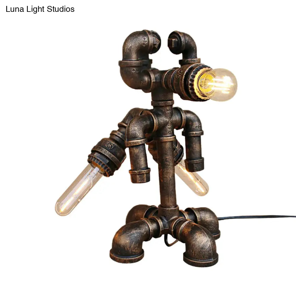 Bronze Steampunk Exposed Bulb Table Light with Pipe-Like Base - 1 Head Wrought Iron Standing Lamp