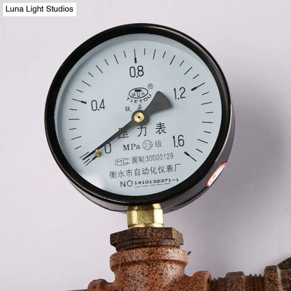 Bronze Steampunk Maze Wall Sconce Light with Wrought Iron and Gauge Detailing