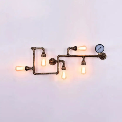 Bronze Steampunk Maze Wall Sconce Light with Wrought Iron and Gauge Detailing