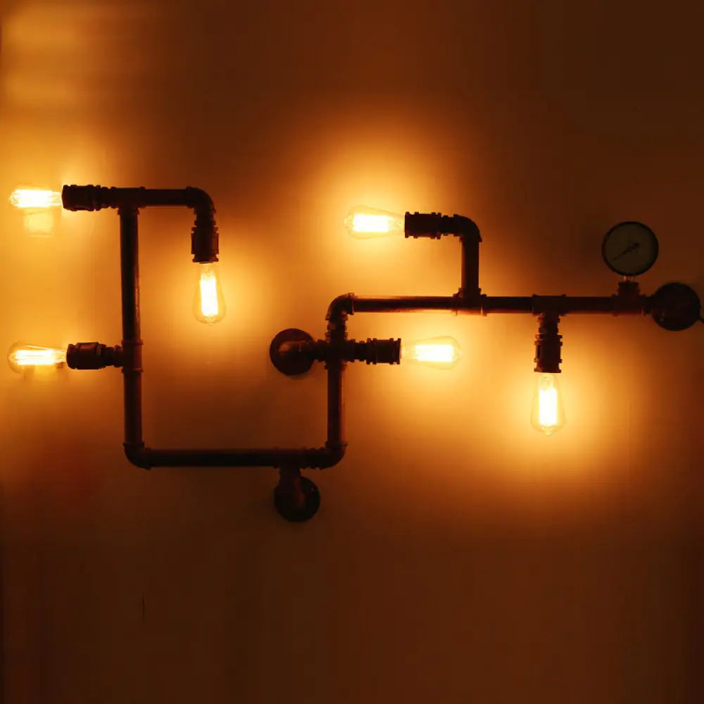 Bronze Steampunk Maze Wall Sconce Light with Wrought Iron and Gauge Detailing