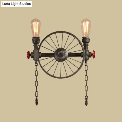 DecorBites™ Bronze Steampunk Wall Sconce with Chain and Valve - 2/4-Head Iron Light Fixture