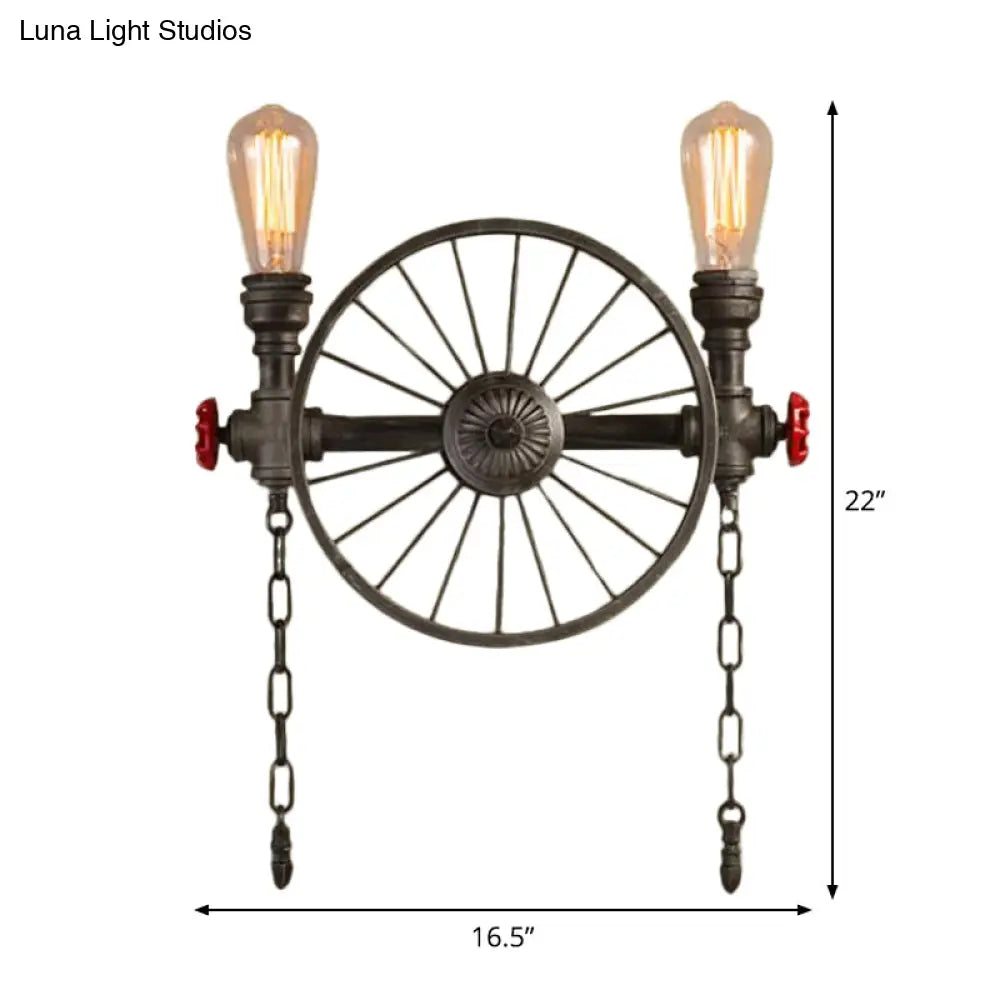 DecorBites™ Bronze Steampunk Wall Sconce with Chain and Valve - 2/4-Head Iron Light Fixture