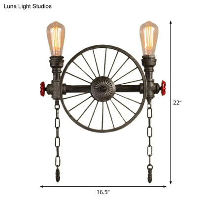 DecorBites™ Bronze Steampunk Wall Sconce with Chain and Valve - 2/4-Head Iron Light Fixture