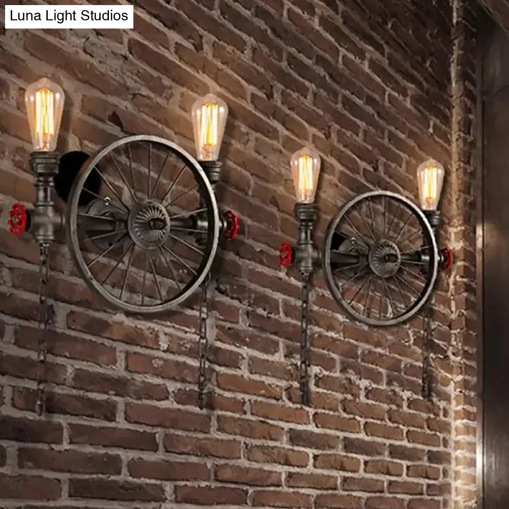 DecorBites™ Bronze Steampunk Wall Sconce with Chain and Valve - 2/4-Head Iron Light Fixture