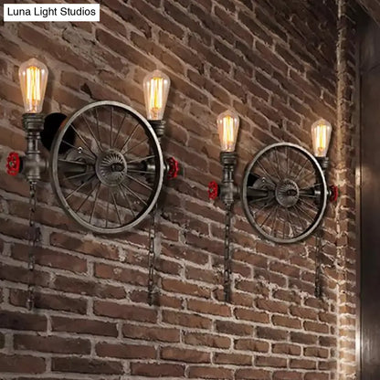 DecorBites™ Bronze Steampunk Wall Sconce with Chain and Valve - 2/4-Head Iron Light Fixture