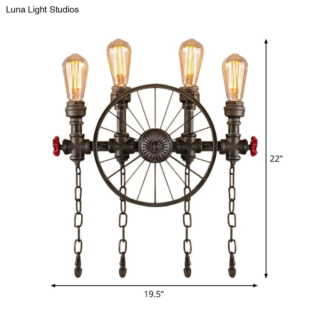 DecorBites™ Bronze Steampunk Wall Sconce with Chain and Valve - 2/4-Head Iron Light Fixture