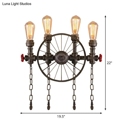 DecorBites™ Bronze Steampunk Wall Sconce with Chain and Valve - 2/4-Head Iron Light Fixture