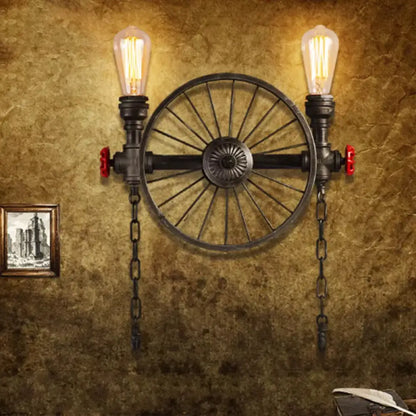 DecorBites™ Bronze Steampunk Wall Sconce with Chain and Valve - 2/4-Head Iron Light Fixture