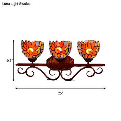 Bronze Swirling Arm Tiffany Dome Sunflower Stained Glass Sconce - 3-Light Wall Lighting Fixture