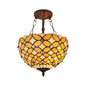 Bronze Tiffany Style 3-Light Ceiling Fixture - Semi Flush Mount for Bedroom with Chain and Rod, H8" x D12