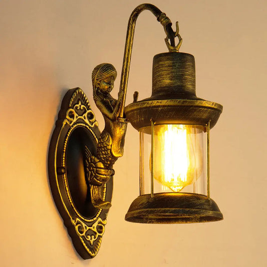 DecorBites™ Bronze Vintage Wall Light Fixture: Shaded Iron Kerosene Lantern for Corridor