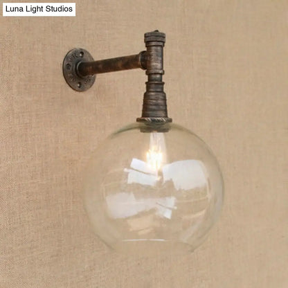 Bronze Wall Mount with Glass Shade - Antique Style Light Fixture with Wrought Iron Pipe - 1 Head, 8"/12" Wide