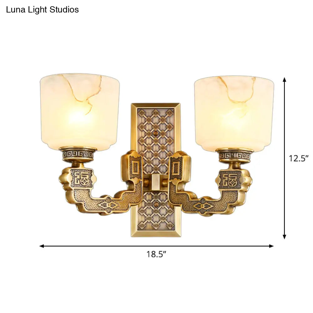 Bronze Wall Sconce with Frosted Glass Cup Shade - Traditional 1/2-Light Fixture