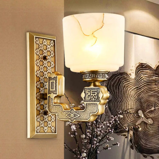 Bronze Wall Sconce with Frosted Glass Cup Shade - Traditional 1/2-Light Fixture