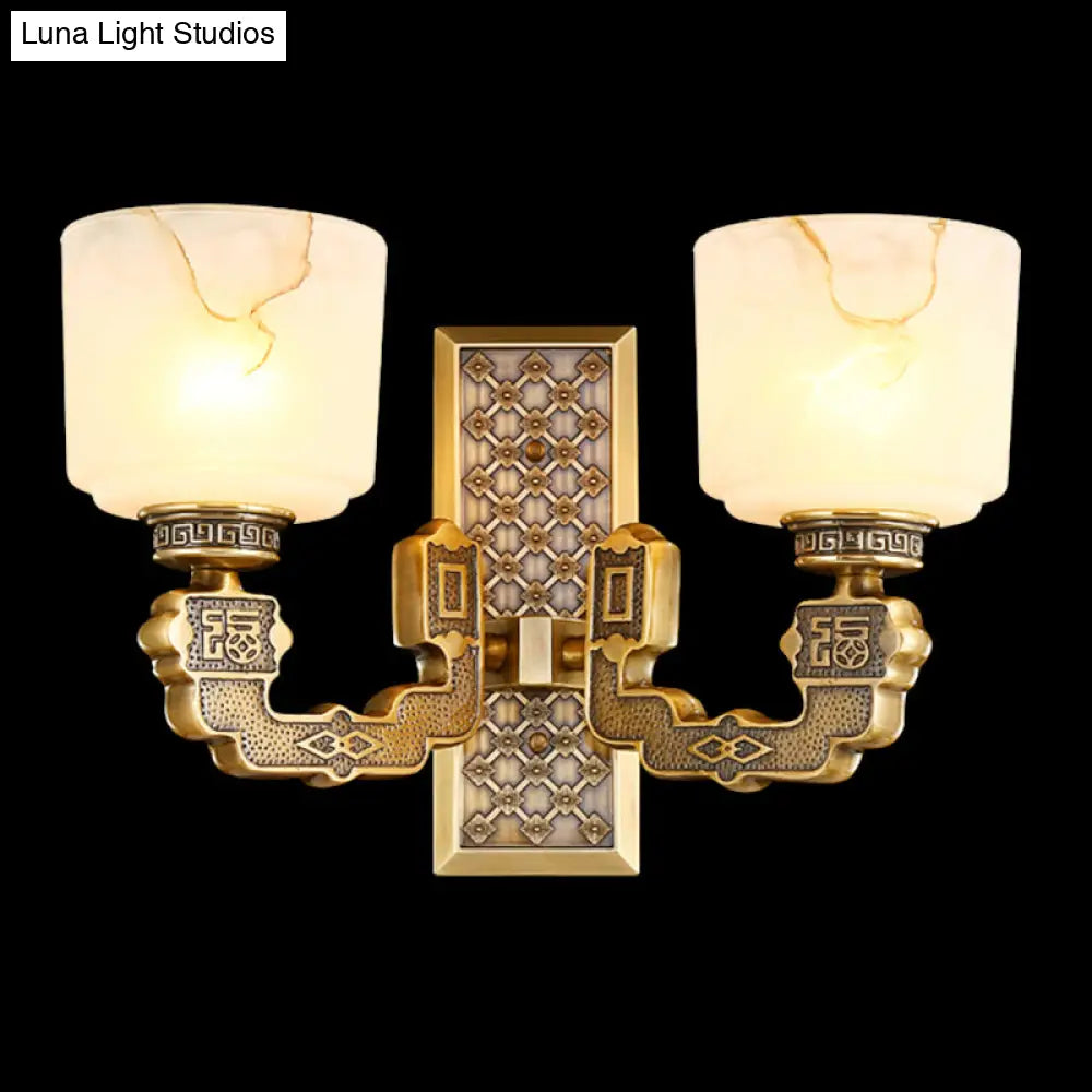 Bronze Wall Sconce with Frosted Glass Cup Shade - Traditional 1/2-Light Fixture