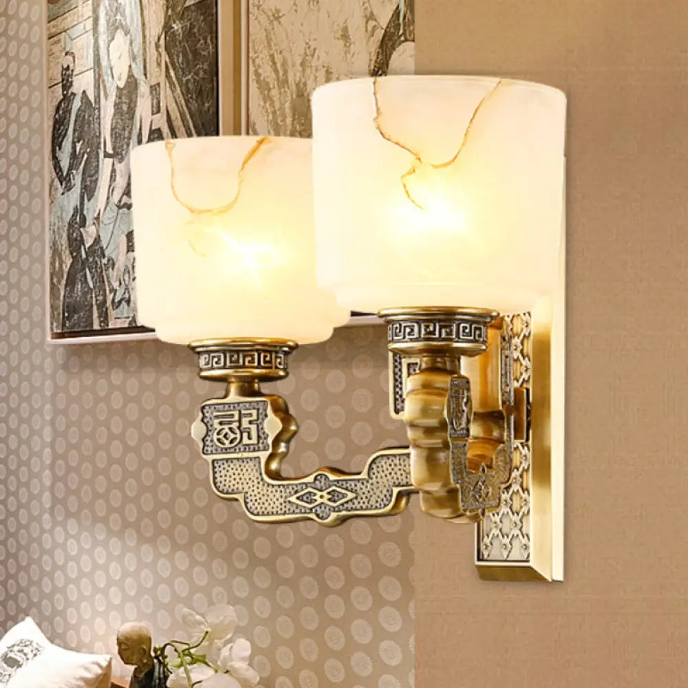 Bronze Wall Sconce with Frosted Glass Cup Shade - Traditional 1/2-Light Fixture