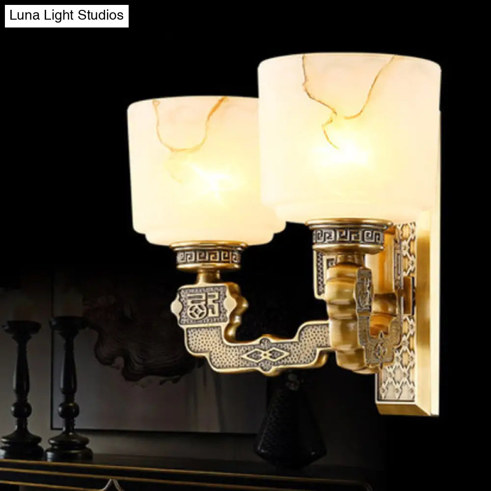 Bronze Wall Sconce with Frosted Glass Cup Shade - Traditional 1/2-Light Fixture