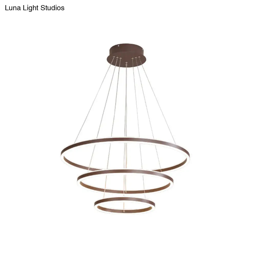 Brown 4 Tier Minimalistic Acrylic LED Ring Chandelier for Dining Room
