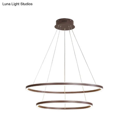 Brown 4 Tier Minimalistic Acrylic LED Ring Chandelier for Dining Room