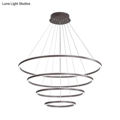 Brown 4 Tier Minimalistic Acrylic LED Ring Chandelier for Dining Room