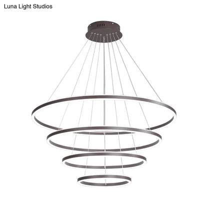 Brown 4 Tier Minimalistic Acrylic LED Ring Chandelier for Dining Room