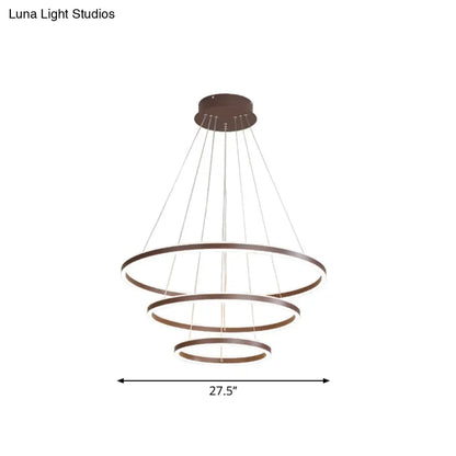 Brown 4 Tier Minimalistic Acrylic LED Ring Chandelier for Dining Room