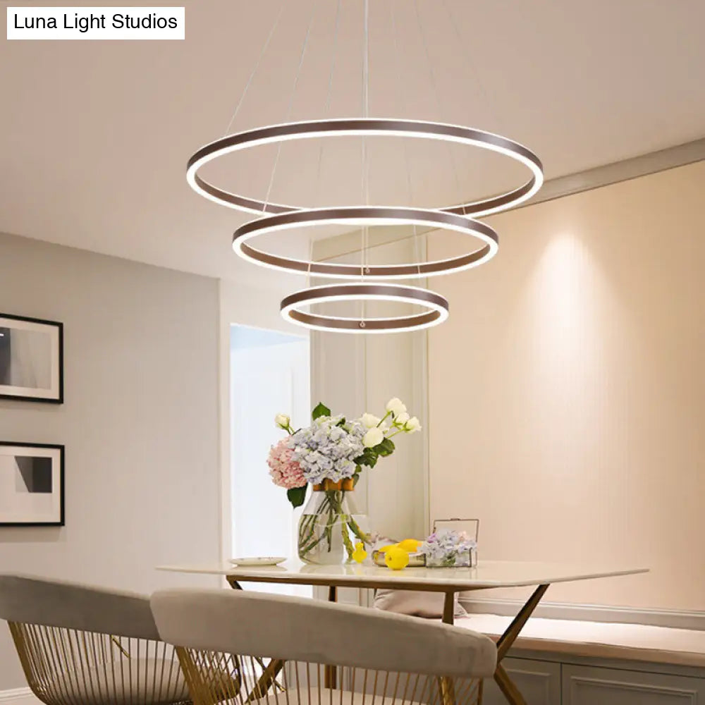 Brown 4 Tier Minimalistic Acrylic LED Ring Chandelier for Dining Room