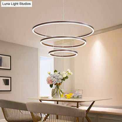 Brown 4 Tier Minimalistic Acrylic LED Ring Chandelier for Dining Room