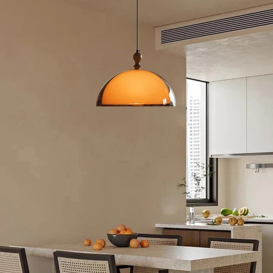 Brown Acrylic Pendant Light With Dark Wood Accent - Decorbites