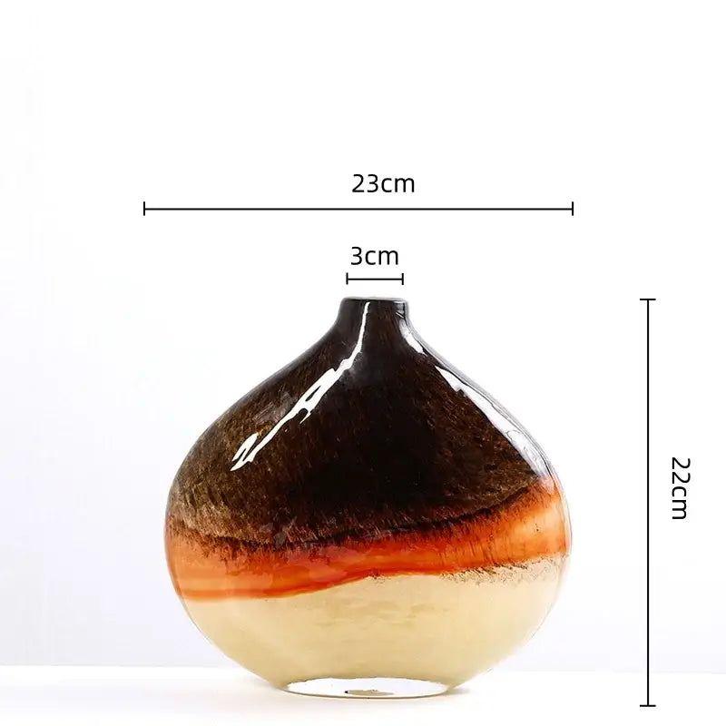 Brown and cream gradient glass vase with glossy finish for elegant home decor featuring decorbites gradient glass design
