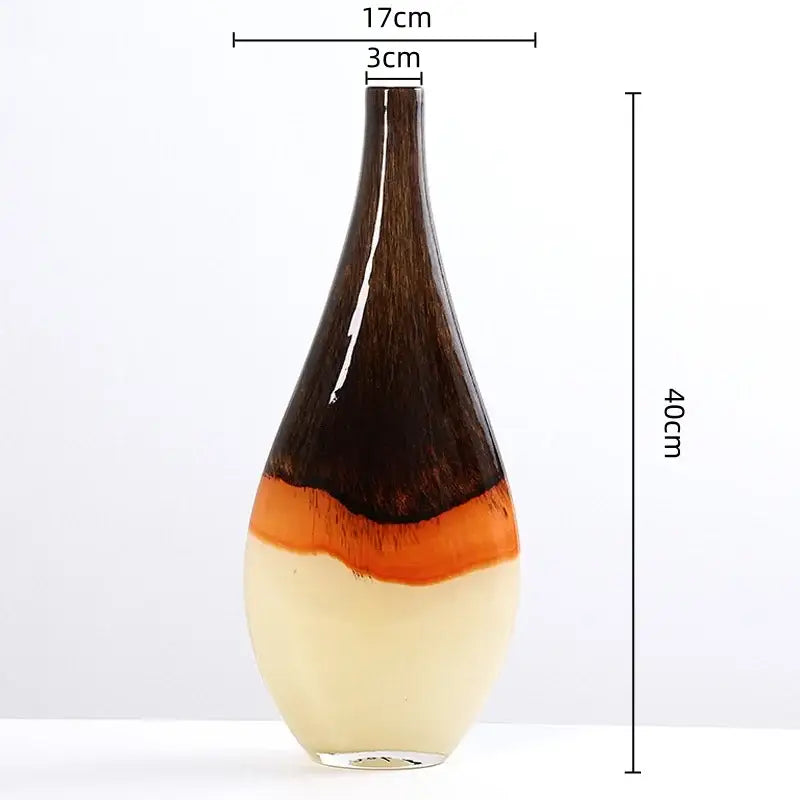 A 40cm tall decorbites gradient glass vase with brown orange and cream colors for elegant home decor