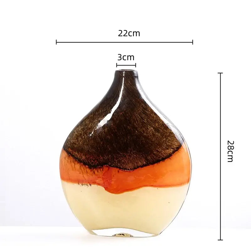 A sleek brown and cream gradient glass vase with horizontal bands for home decor and decorbites gradient glass collection