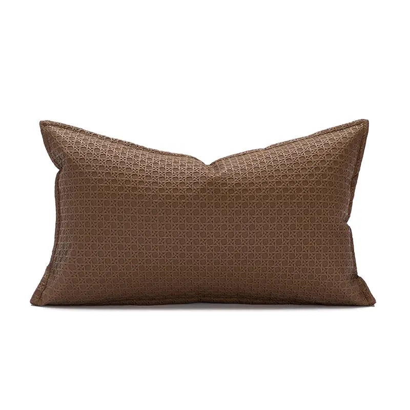 Brown and beige faux leather cushion cover 45x45cm with subtle woven geometric pattern for living room decorbites decor