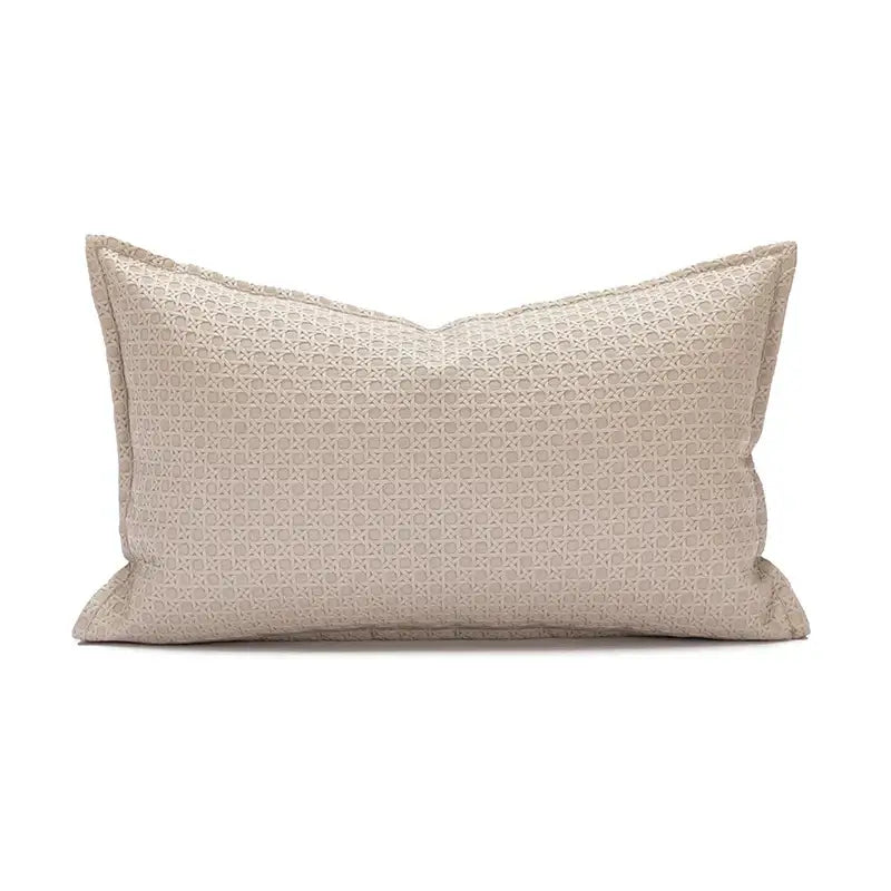 Beige rectangular cushion cover 45x45cm with subtle geometric woven pattern decorbites brown beige living room decor