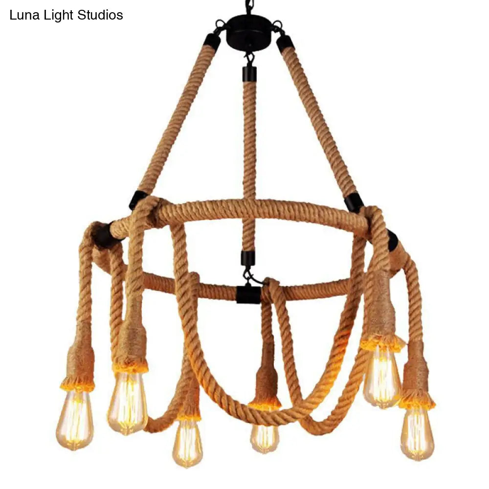 مصباح تعليق على السقف دائري بني اللون - على طراز النزل - 6/8 مصابيح - ثريا مطعم بتصميم لمبة عارية