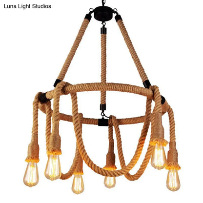 مصباح تعليق على السقف دائري بني اللون - على طراز النزل - 6/8 مصابيح - ثريا مطعم بتصميم لمبة عارية