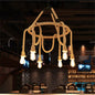 Brown Circle Ceiling Suspension Lamp - Lodge Style - 6/8 Lights - Restaurant Chandelier with Naked Bulb Design