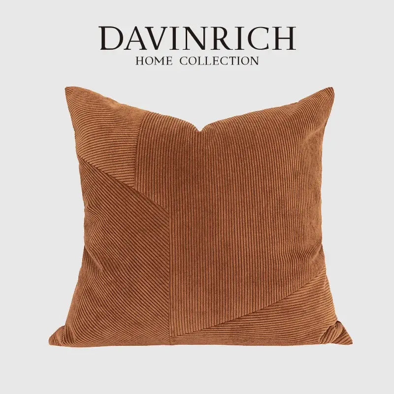 Brown corduroy patchwork cushion cover featuring a warm geometric design for living room decorbites decor