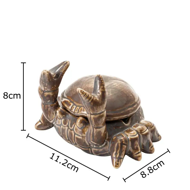 Brown crab ceramic ashtray phone holder with detailed shell and claw textures for office desk decorbites crab ceramic