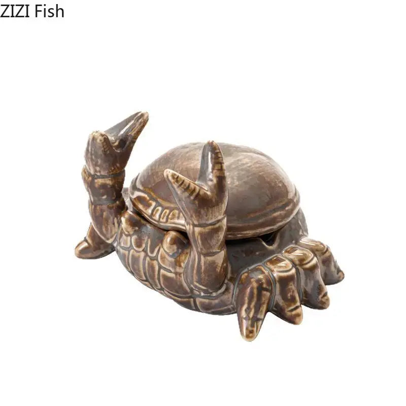 Brown crab ceramic ashtray phone holder with detailed shell and claw textures for office desk decorbites crab ceramic