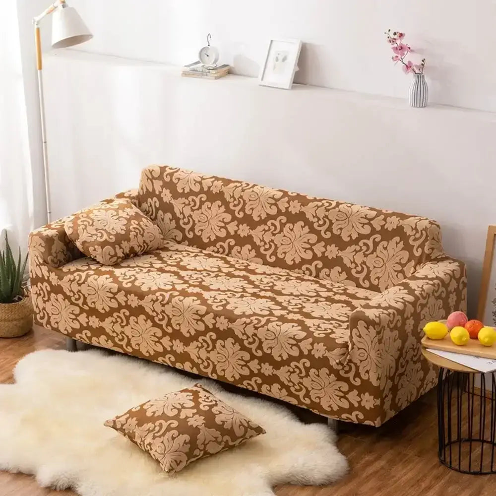 Brown damask solid embossed sofa cover slipcovers with beige damask pattern for living room decor by decorbites 3d solid
