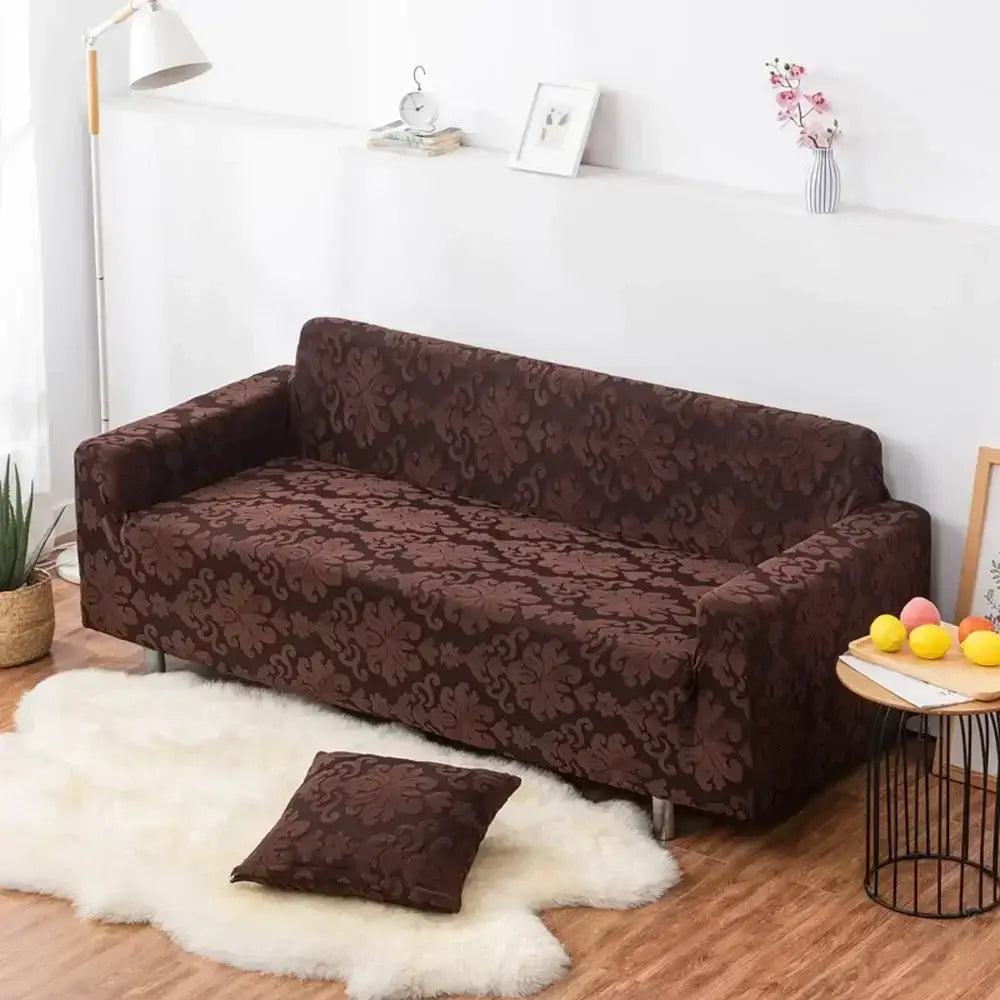 Brown damask solid embossed sofa cover slipcovers stretch fabric by decorbites 3d solid for living room decor