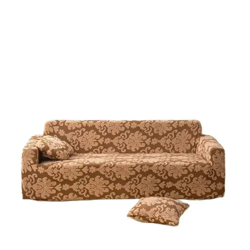 Brown damask solid embossed sofa cover slipcovers with matching pillows for living room decor featuring decorbites 3d solid design