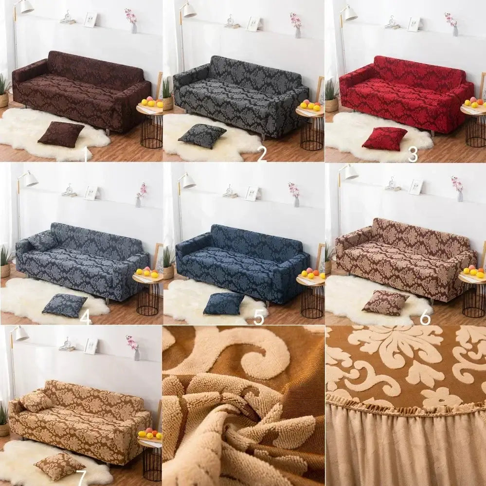 Brown damask solid embossed sofa cover slipcovers in various colors for living room decor by decorbites 3d solid